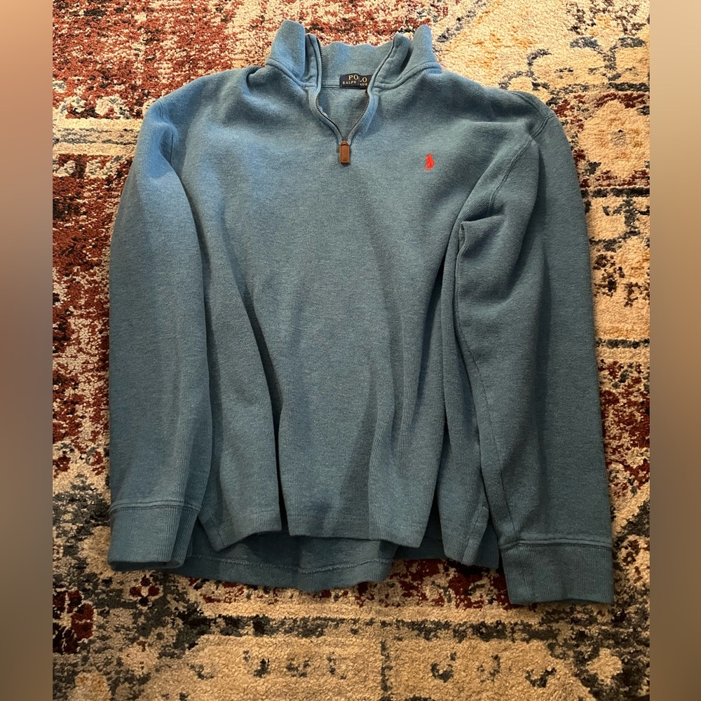 Mens Large Blue Polo Quarter Zip Jacket